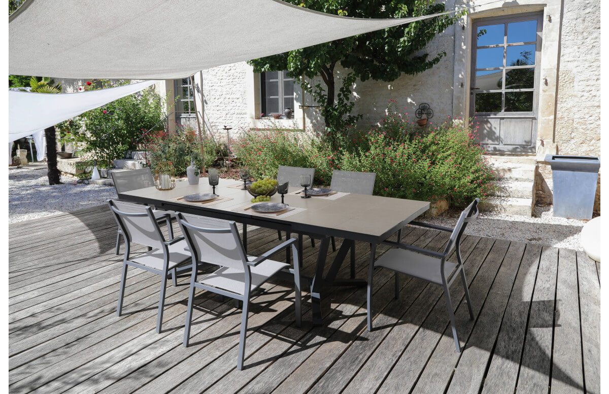 Table de jardin extensible en aluminium et céramique 8-12