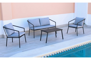 Salon de jardin SET BERMUDAS 4 personnes empilable en aluminium et Dralon-Hevea