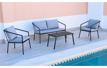 Salon de jardin SET BERMUDAS 4 personnes empilable en aluminium et Dralon-Hevea