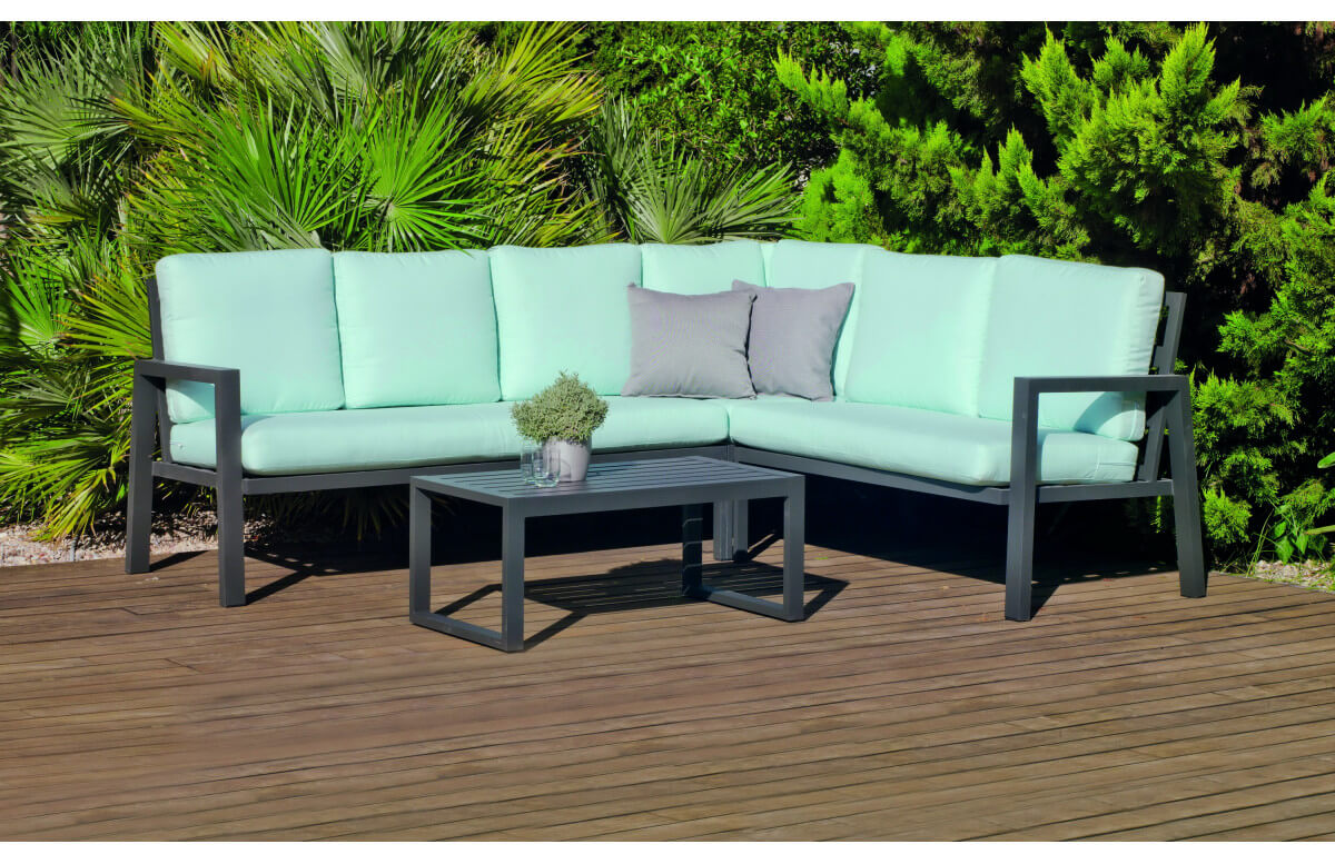 Salon de jardin d'angle DALIA 5 personnes en aluminium et DralonLux-Hevea