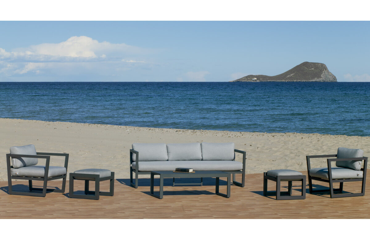 Salon de jardin MONTANA 7 personnes en aluminium et DRALON-Hevea