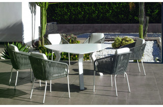 Ensemble table triangulaire et fauteuils de jardin 6 personnes en aluminium et Krion - Everest/tulip - blanc - Hevea