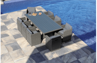 Salon de jardin encastrable Cèdre en résine tressée 8 personnes avec housse - MON JARDIN COSY