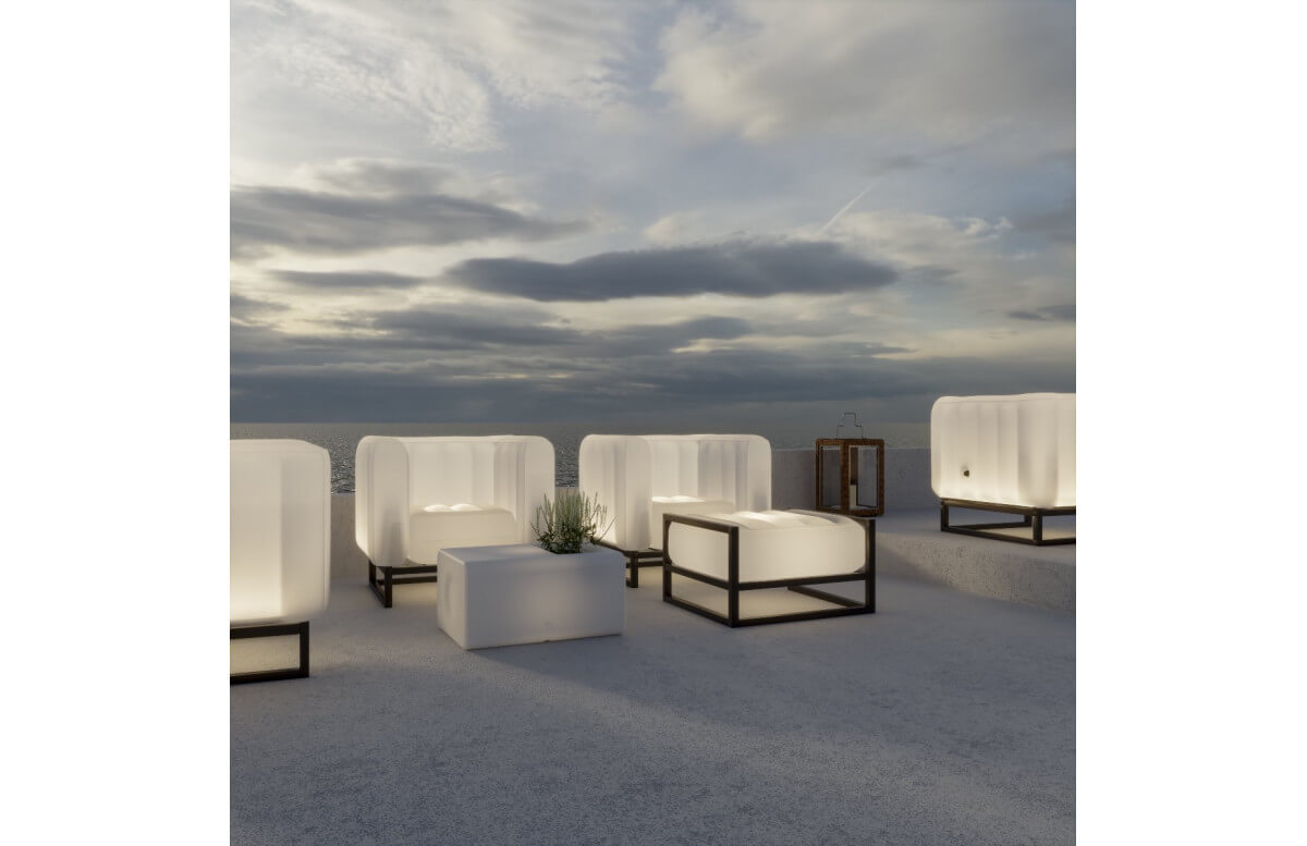 Fauteuil de jardin gonflable YOMI EKO lumineux en aluminium et TPU translucide - Mojow Design
