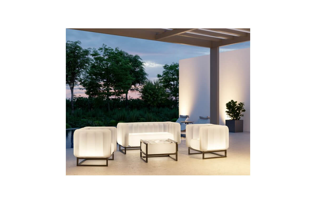 Salon de jardin gonflable avec table basse YOMI EKO lumineux en aluminium et TPU - Mojow Design