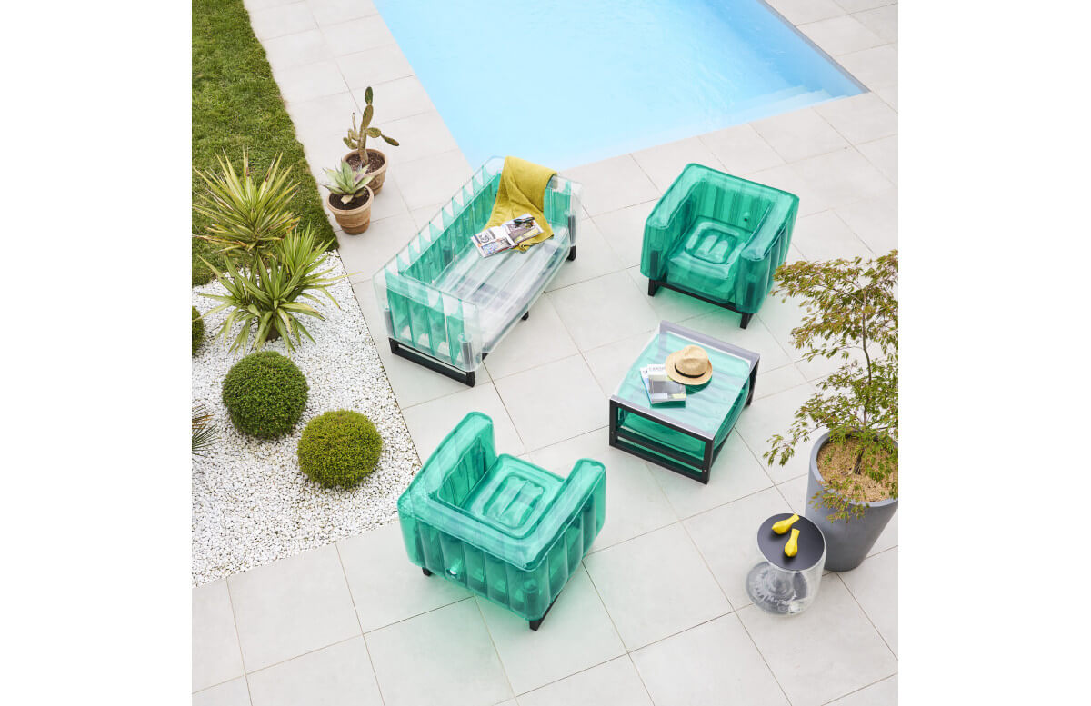 Salon de jardin gonflable avec table basse YOMI EKO bi-color en aluminium et TPU - Mojow Design