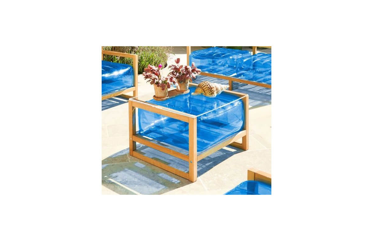 Table basse de jardin gonflable YOKO EKO en bois et TPU - Mojow Design