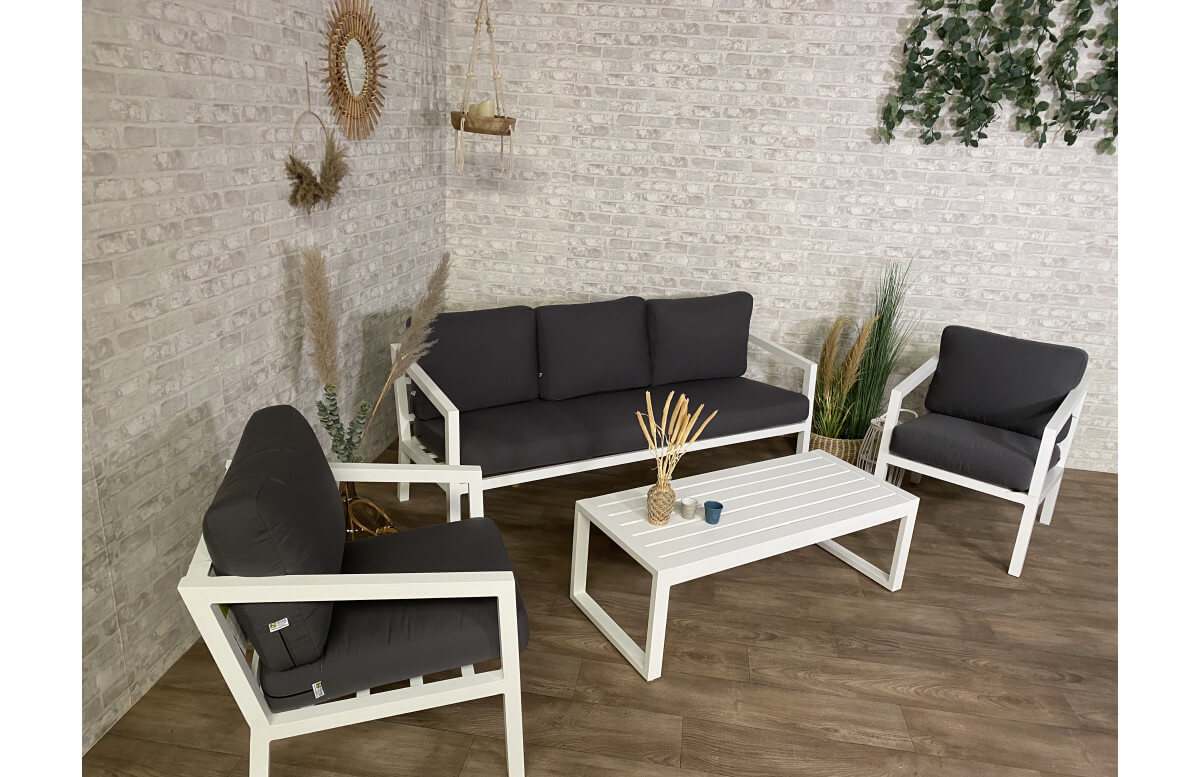 Salon de jardin ACAPULCO 5 personnes en aluminium et dralon-Hevea Salon de jardin ACAPULCO 5 personnes en aluminium et dralon-Hevea