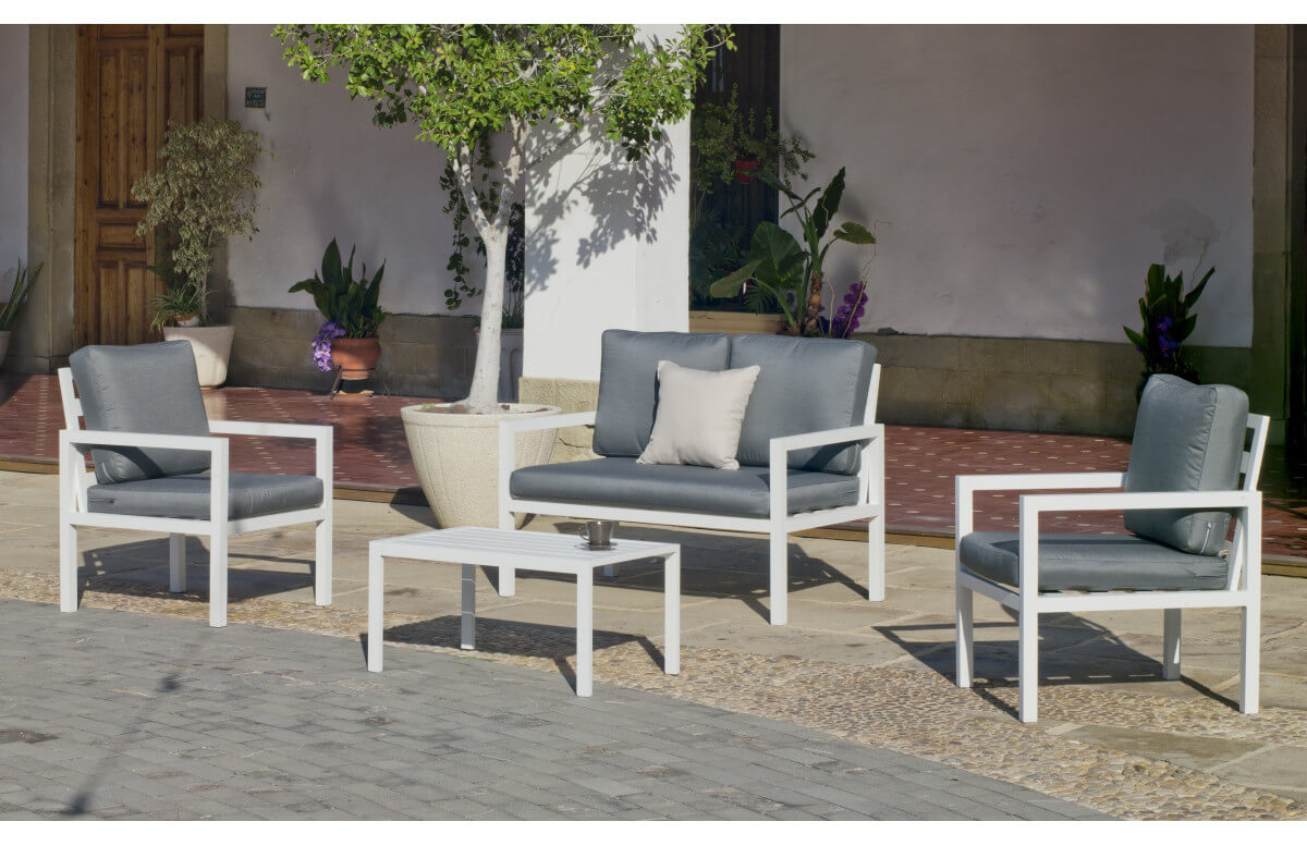 Salon de jardin bas Mandalay 4 personnes en aluminium et dralon - Hevea