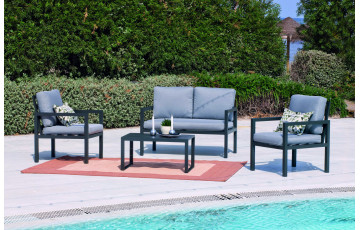 Salon de jardin bas Mandalay 4 personnes en aluminium et dralon - Hevea
