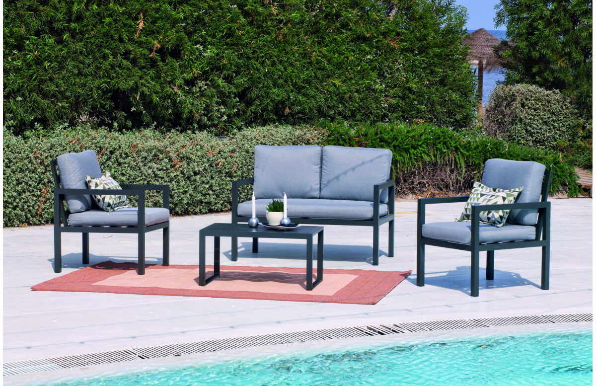 Salon de jardin bas Mandalay 4 personnes en aluminium et dralon - Hevea