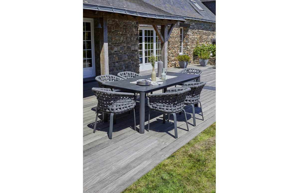 Ensemble table et chaises de jardin en aluminium et céramique CAMARGUE 6 personnes PARIS GARDEN Gris Anthracite