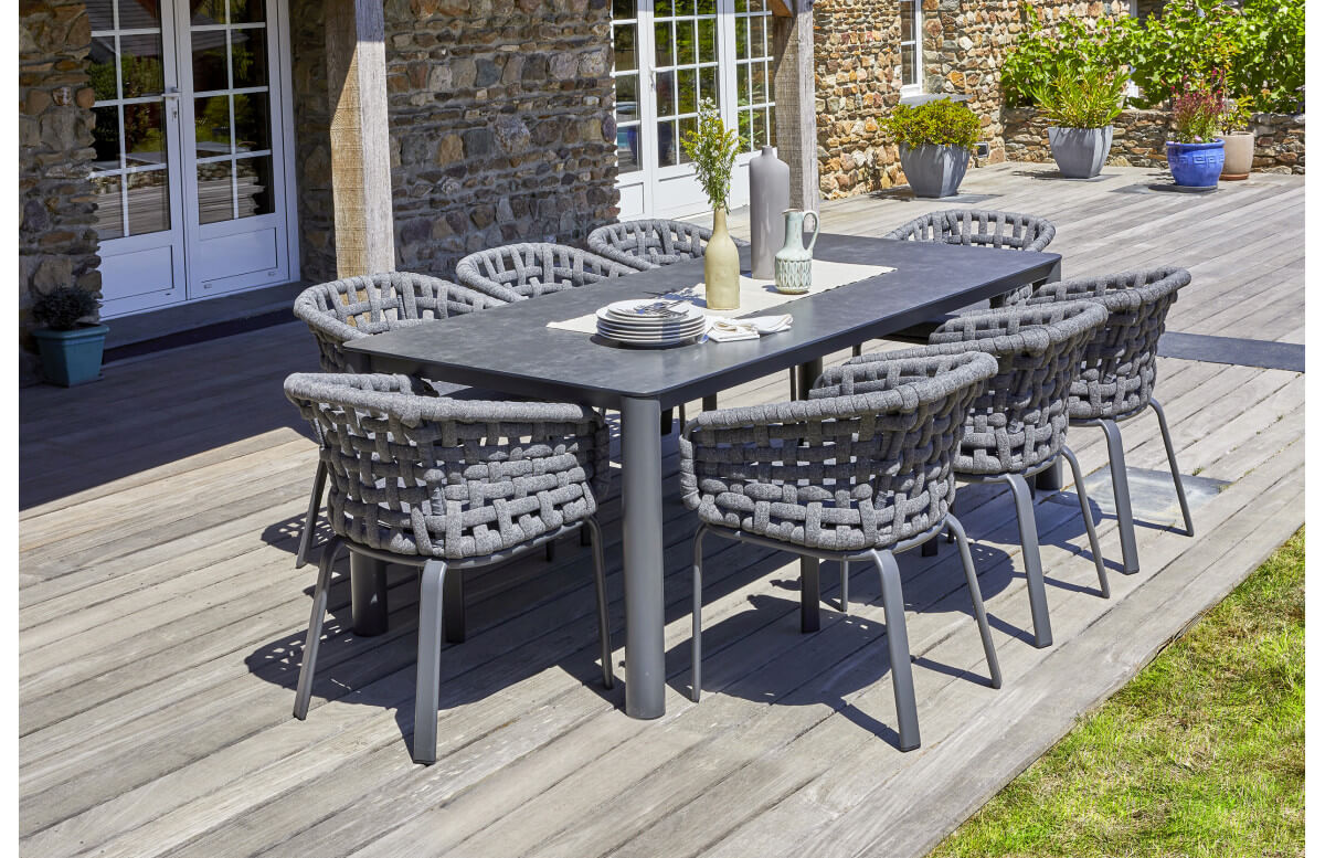 Ensemble table et chaises de jardin en aluminium et céramique CAMARGUE 8 personnes PARIS GARDEN Gris Anthracite