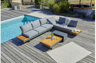 Salon de jardin d'angle modulable VANUATU en aluminium et acacia 6 places DCB GARDEN Gris Anthracite