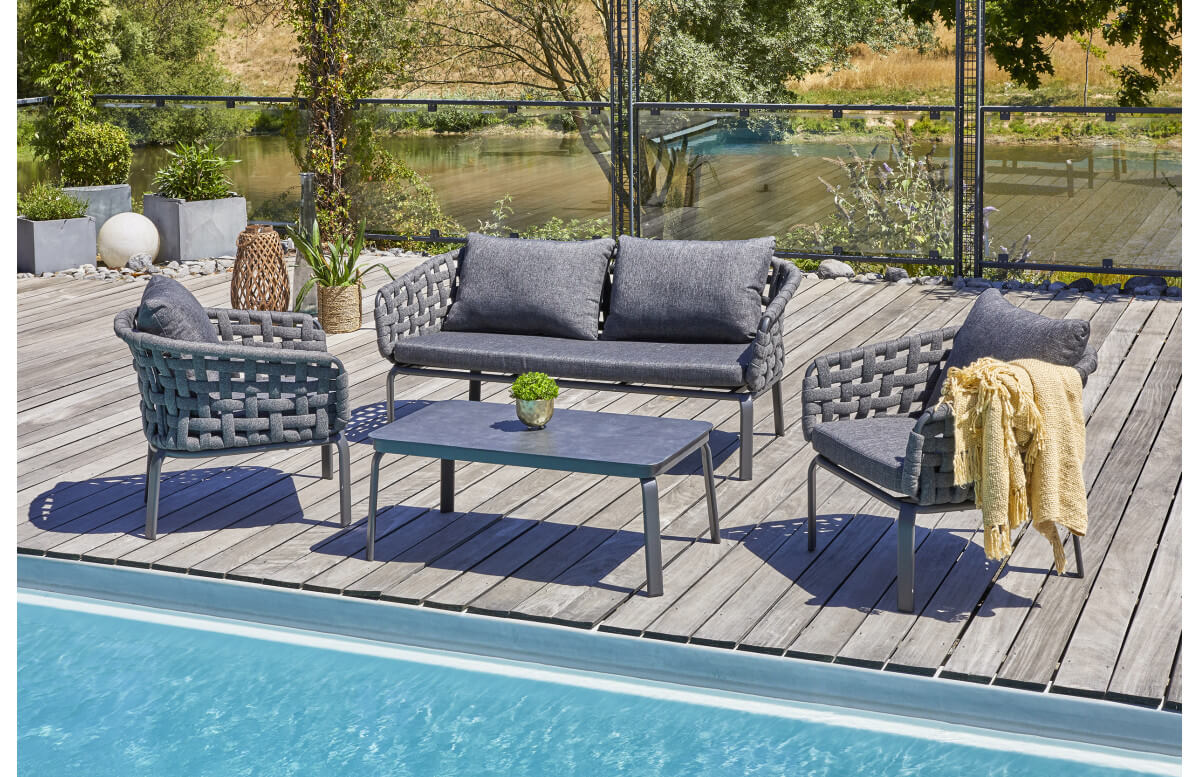 Salon de jardin extensible aluminium anthracite, 10 places