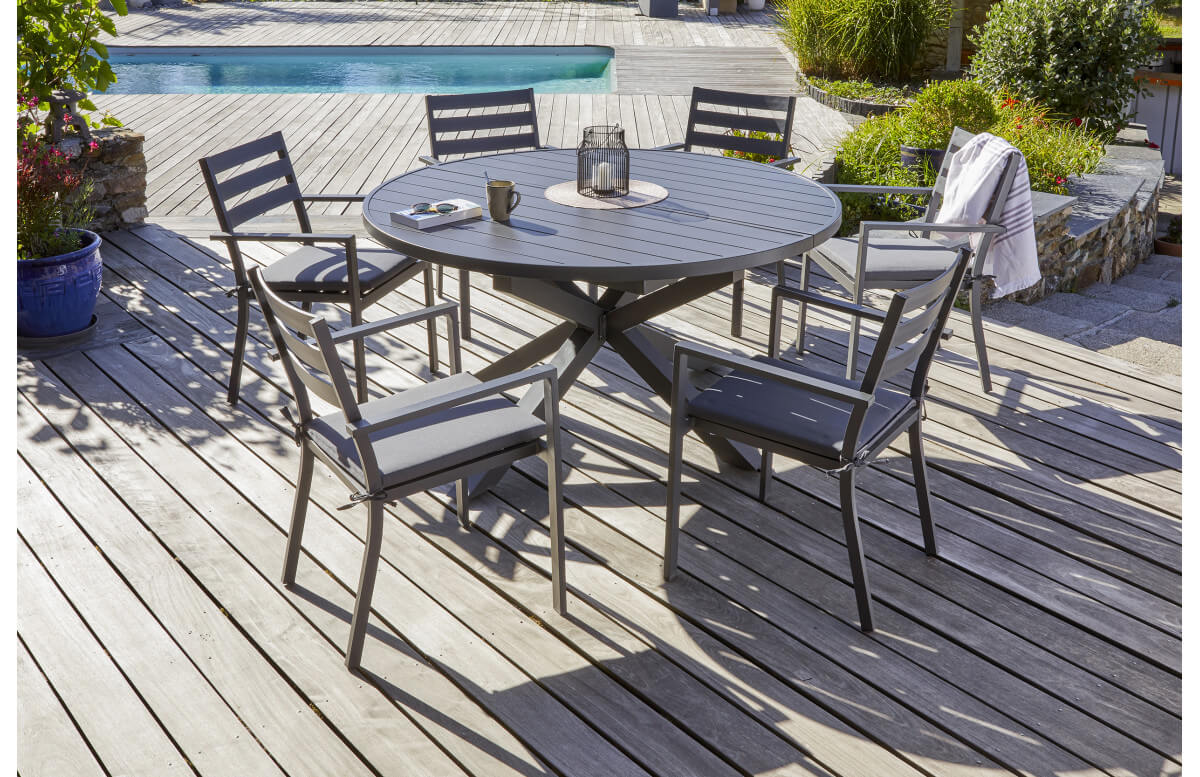 Ensemble table et chaises de jardin à rallonge PELOSA en aluminium 6 personnes DCB GARDEN Gris Anthracite Ensemble table et chaises de jardin à rallonge PELOSA en aluminium 6 personnes DCB GARDEN Gris Anthracite
