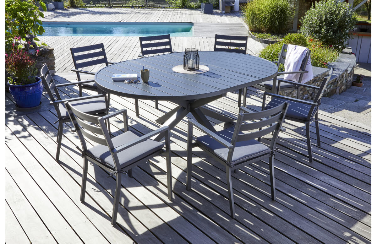 Ensemble table et chaises de jardin à rallonge PELOSA en aluminium 8 personnes DCB GARDEN Gris Anthracite