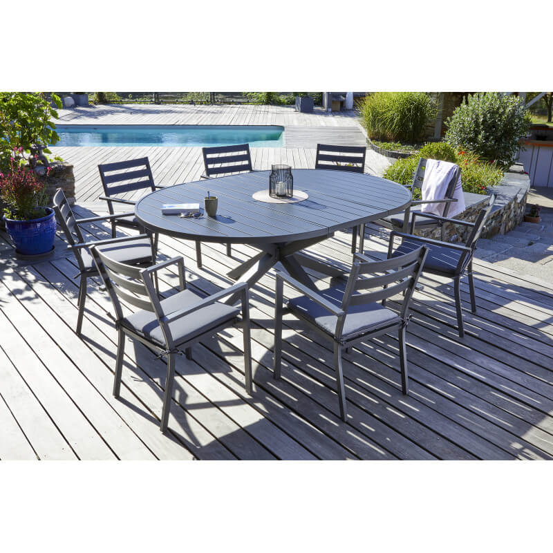 Table de jardin carrée 145 x 145 cm extensible avec 8 chaises