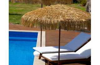 Parasol de jardin à franges MANILA diam. 200 cm en acier finition bois Marron + pied FIT EZPELETA