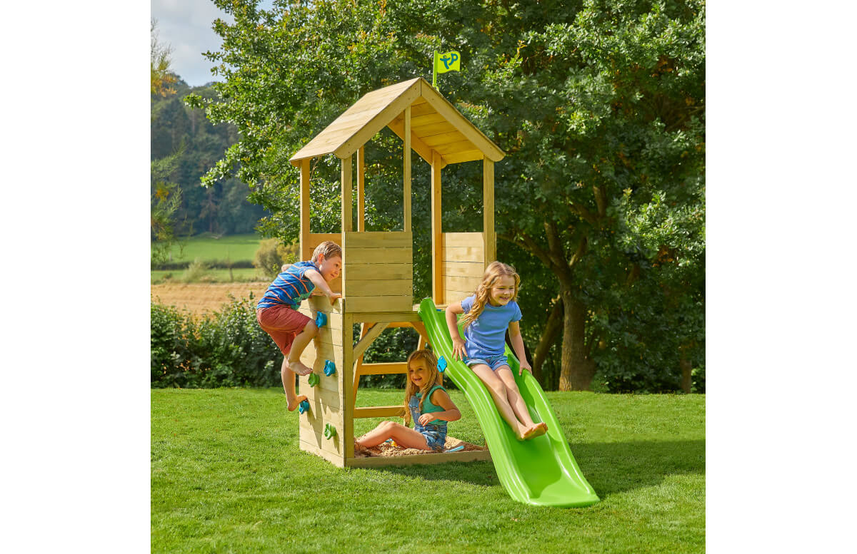 Aire de jeux en bois TP Toys tour glissiere et mur d'escalade FSC