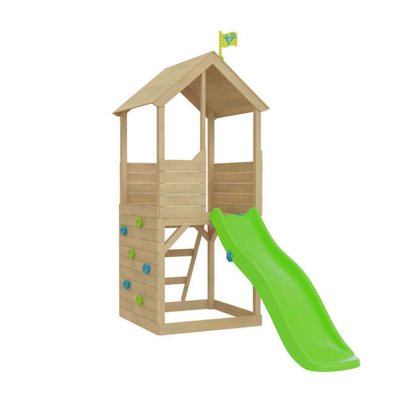 Yolola Tour de jeux d'extérieur, pour enfants, avec toit en bois,  balançoire et toboggan, aire de jeux/d'escalade pour jardin, en pin massif  : : Jouets