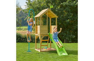 Aire de jeux en bois TP Toys tour glissiere et barre de pompiers FSC
