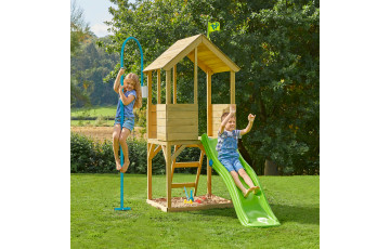 Aire de jeux en bois TP Toys tour glissiere et barre de pompiers FSC