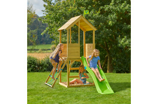 Aire de jeux en bois TP Toys tour glissiere et filet d'escalade FSC