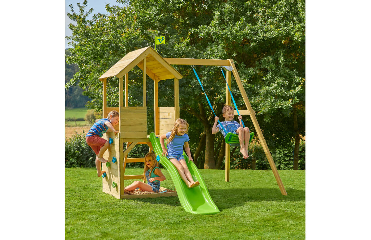 Aire de jeux en bois TP Toys tour glissiere mur d'escalade et portique FSC