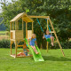 Aire de jeux cabane en bois dans les arbres TP Toys tour glissiere structure murs et portique FSC