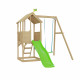 Aire de jeux cabane en bois dans les arbres TP Toys tour glissiere structure murs et portique FSC