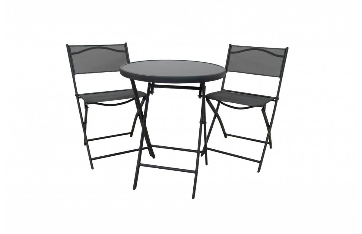 Ensemble table et chaises de jardin pliant en acier et verre - Essenciel Green