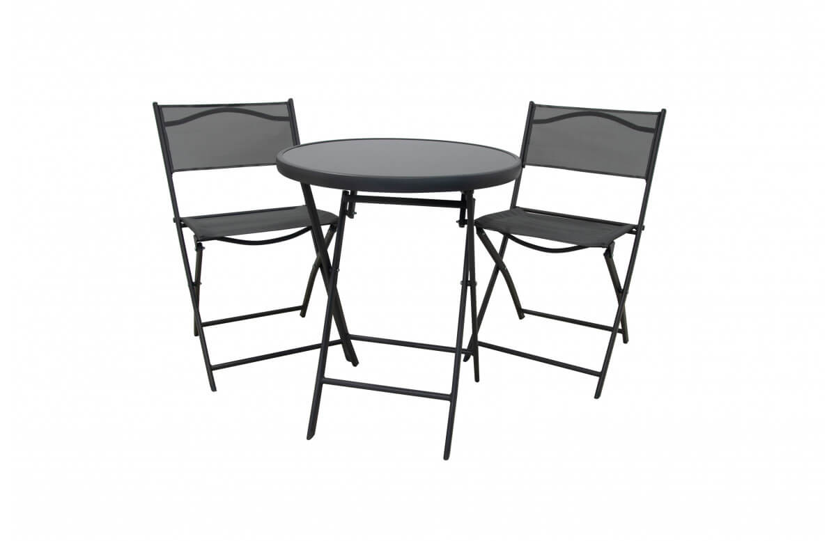 Ensemble table et chaises de jardin pliant en acier et verre - Essenciel Green Ensemble table et chaises de jardin pliant en acier et verre - Essenciel Green
