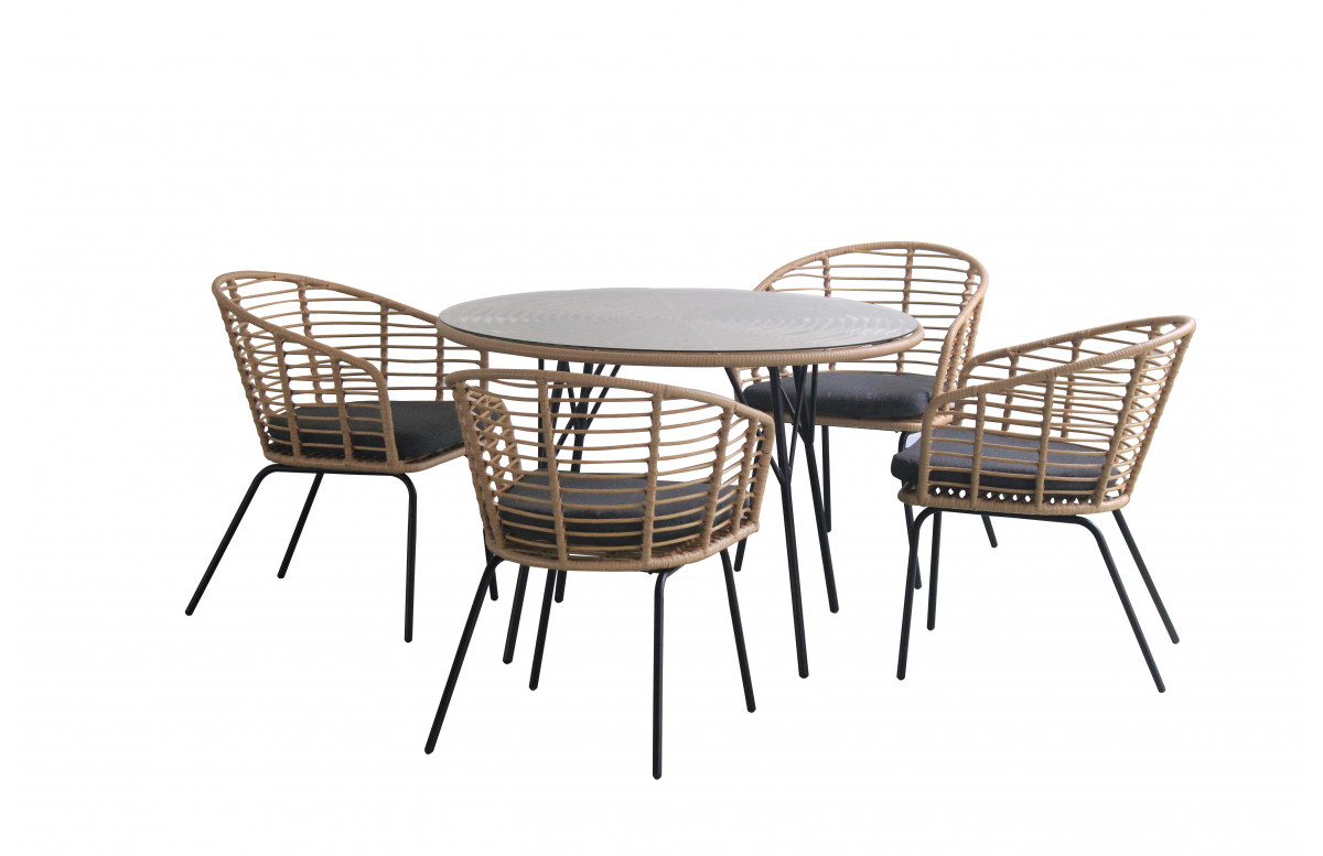 Ensemble table et chaises de jardin en acier et verre 4 personnes - Essenciel Green Ensemble table et chaises de jardin en acier et verre 4 personnes - Essenciel Green