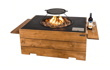 Table brasero gaz extérieur rectangulaire en teck - Happy Cocooning