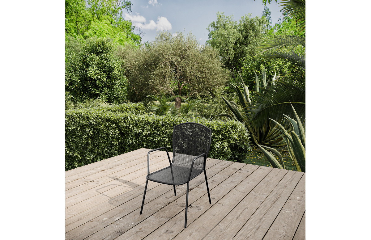 Fauteuil de jardin Ferenze en acier accoudoirs carrés - Essenciel Green