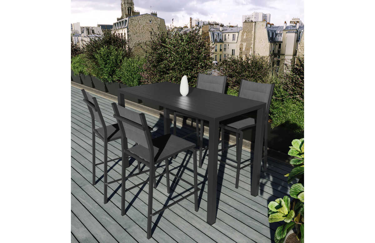 Table bar de jardin Hanae 4 personnes gris en aluminium - Essenciel Green