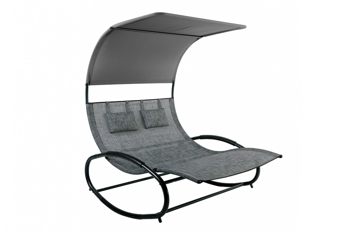 Bain de soleil double à bascule Vega gris en acier - Essenciel Green Bain de soleil double à bascule Vega gris en acier - Essenciel Green