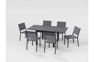 Ensemble table extensible Hanae et chaises de jardin Sperone en aluminium anthracite 6 personnes - Essenciel Green