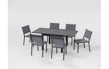 Ensemble table extensible Hanae et chaises de jardin Sperone en aluminium anthracite 6 personnes - Essenciel Green