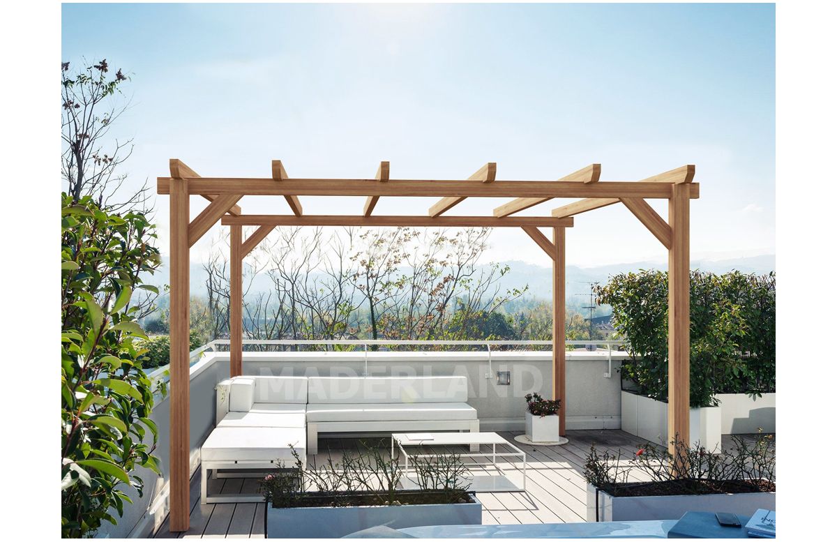 Pergola autoportée Lyna en bois traité 2.40 x 4 m