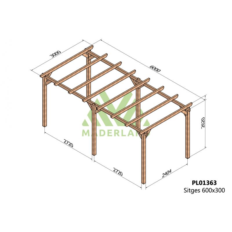 Pergola adossée en bois 5x4M CÁDIZ - Maderland