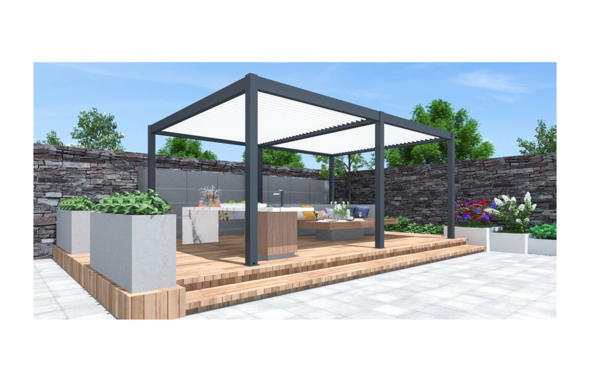 Pergola bioclimatique autoportée Océo Zephir 6x4 M en aluminium et motorisée