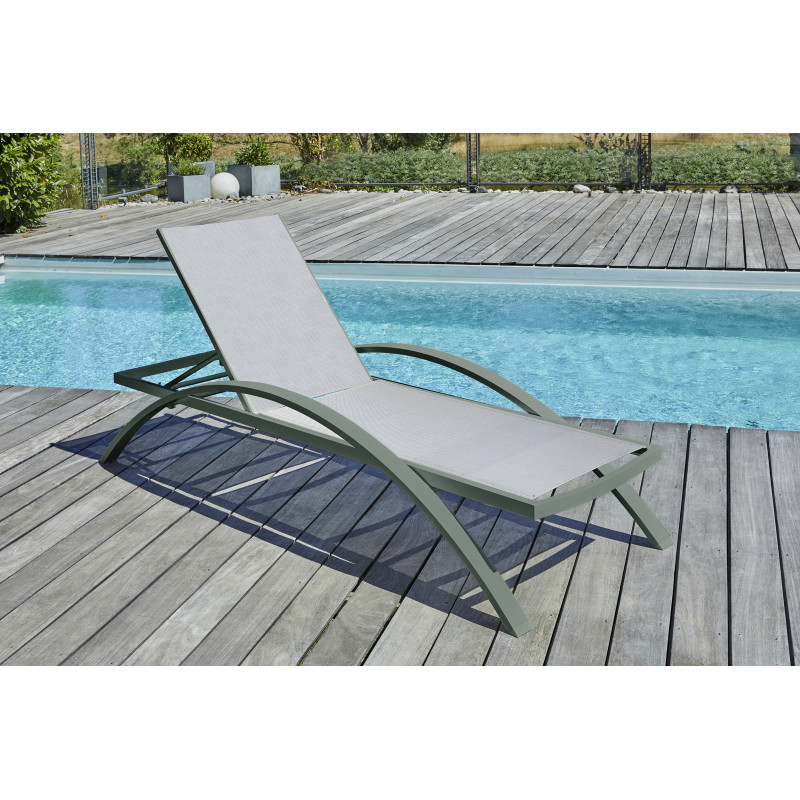 2 Bains de soleil de jardin transats piscine pliants en aluminium Gabicce  Gold - Blanc