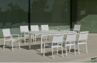 Ensemble table PALMA et fauteuils de jardin CORCEGA-3 8 personnes HEVEA en aluminium et textilène