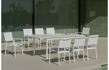 Ensemble table PALMA et fauteuils de jardin CORCEGA-3 8 personnes HEVEA en aluminium et textilène