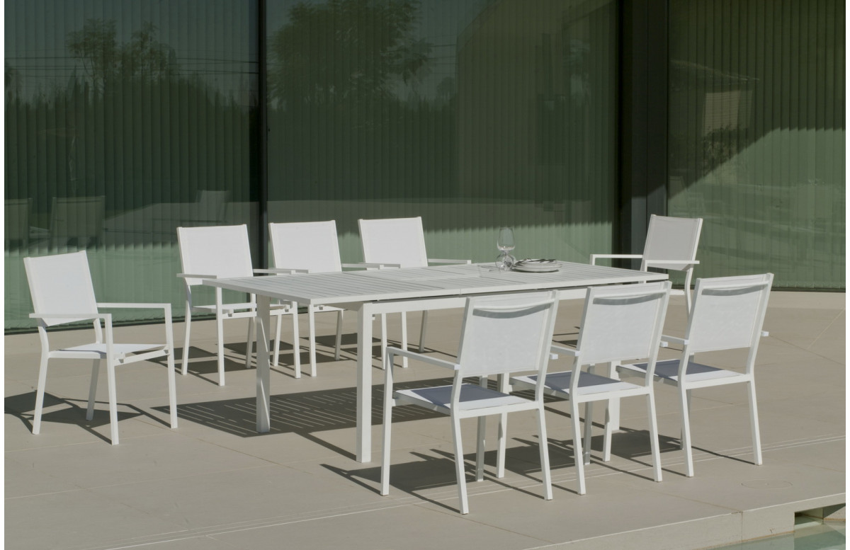 Ensemble table PALMA et fauteuils de jardin CORCEGA-3 8 personnes HEVEA en aluminium et textilène