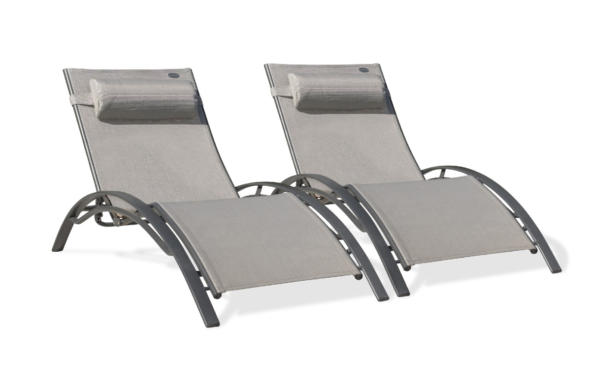 Lot de 2 bains de soleil design en aluminium & textilène 5 positions DCB Garden