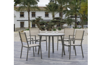 Ensemble table CALIFORNIA et fauteuils de jardin CORCEGA-3 4 personnes HEVEA en aluminium et HPL