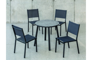 Ensemble table CALIFORNIA et fauteuils de jardin SION-2 4 personnes HEVEA en aluminium et HPL